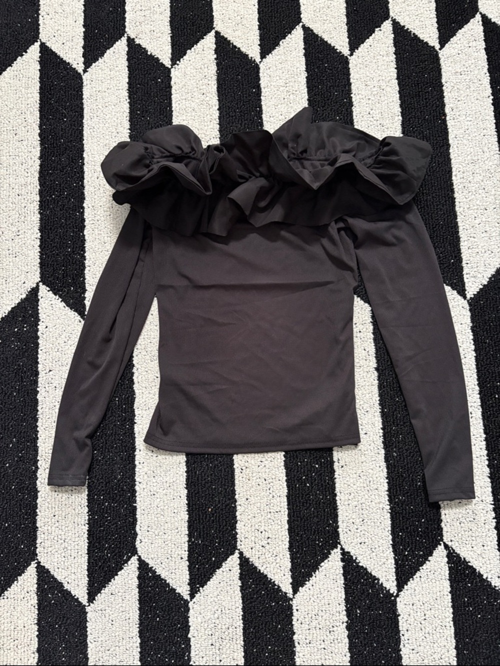 Off The Shoulder Black Ruffle Stretch Fabric Top